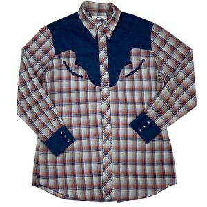 The Denver Shirt Mens Western Pearl Snap Shirt 17 Blue Plaid Long Sleeve Cowboy